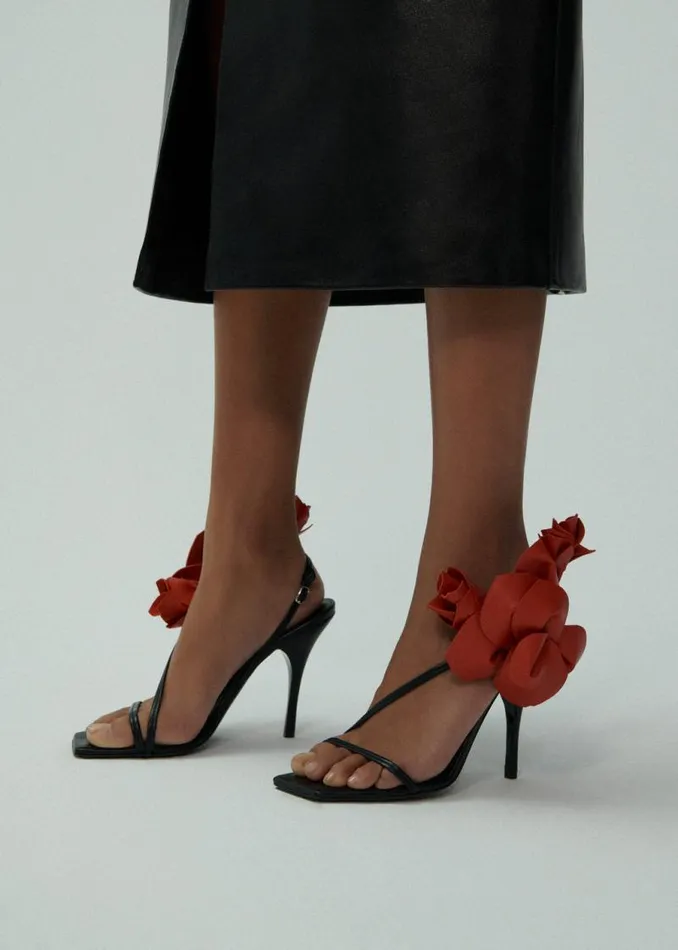 Shop Magda Butrym Shoes Rose Appliqu Leather Sandals In Black And Red Shop Magda Butrym Shoes Rose Appliqu Leather Sandals In Black And Red