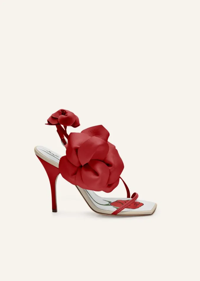 Shop Magda Butrym Shoes Rose Appliqu Leather Sandals In Cream And Red
