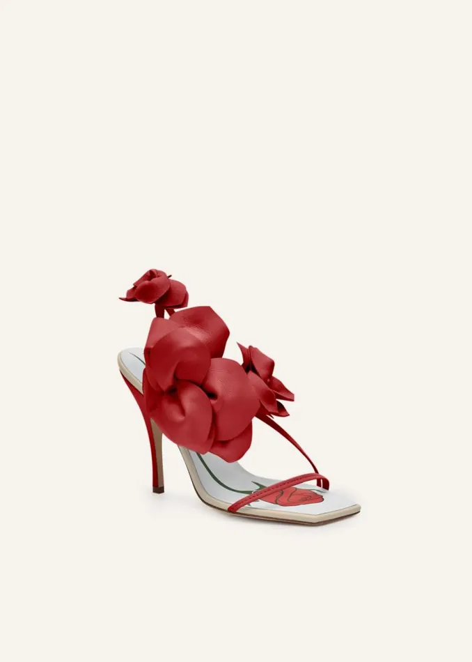 Shop Magda Butrym Shoes Rose Appliqu Leather Sandals In Cream And Red Shop Magda Butrym Shoes Rose Appliqu Leather Sandals In Cream And Red