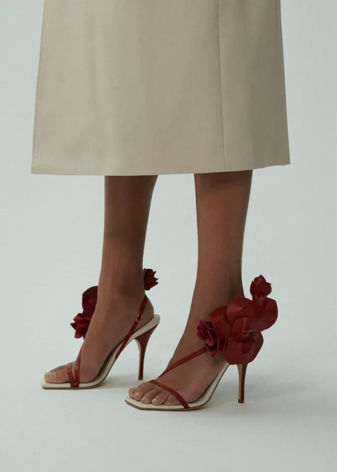 Shop Magda Butrym Shoes Rose Appliqu Leather Sandals In Cream And Red Shop Magda Butrym Shoes Rose Appliqu Leather Sandals In Cream And Red