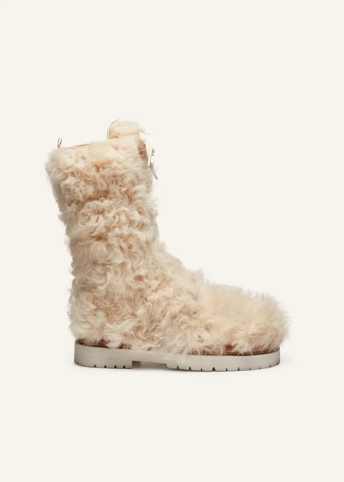 Shop Magda Butrym Shoes Shearling Combat Boots In Cream
