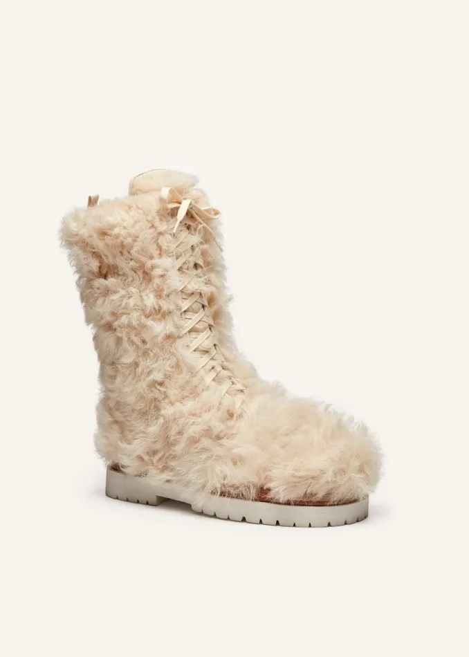 Shop Magda Butrym Shoes Shearling Combat Boots In Cream Shop Magda Butrym Shoes Shearling Combat Boots In Cream