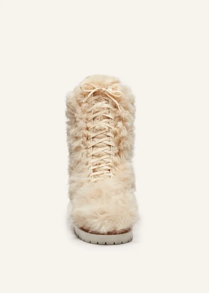 Shop Magda Butrym Shoes Shearling Combat Boots In Cream Shop Magda Butrym Shoes Shearling Combat Boots In Cream