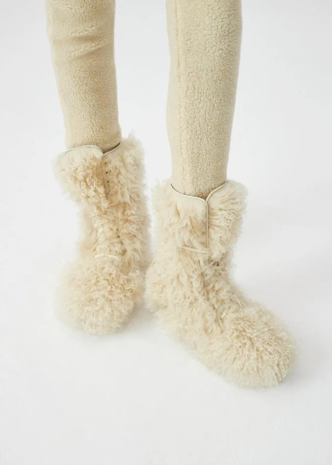 Shop Magda Butrym Shoes Shearling Combat Boots In Cream Shop Magda Butrym Shoes Shearling Combat Boots In Cream