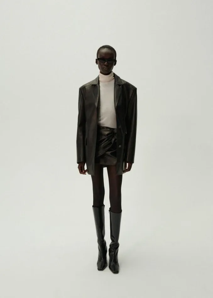 Shop Magda Butrym Skirts Draped Leather Mini Skirt In Black Shop Magda Butrym Skirts Draped Leather Mini Skirt In Black