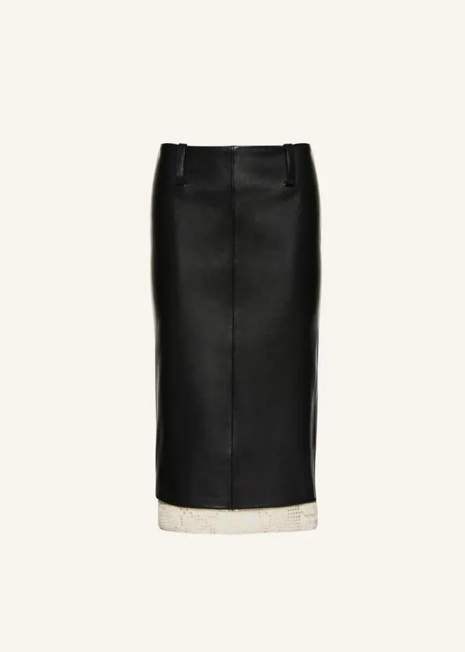 Shop Magda Butrym Skirts Leather Lace Hem Midi Skirt In Black