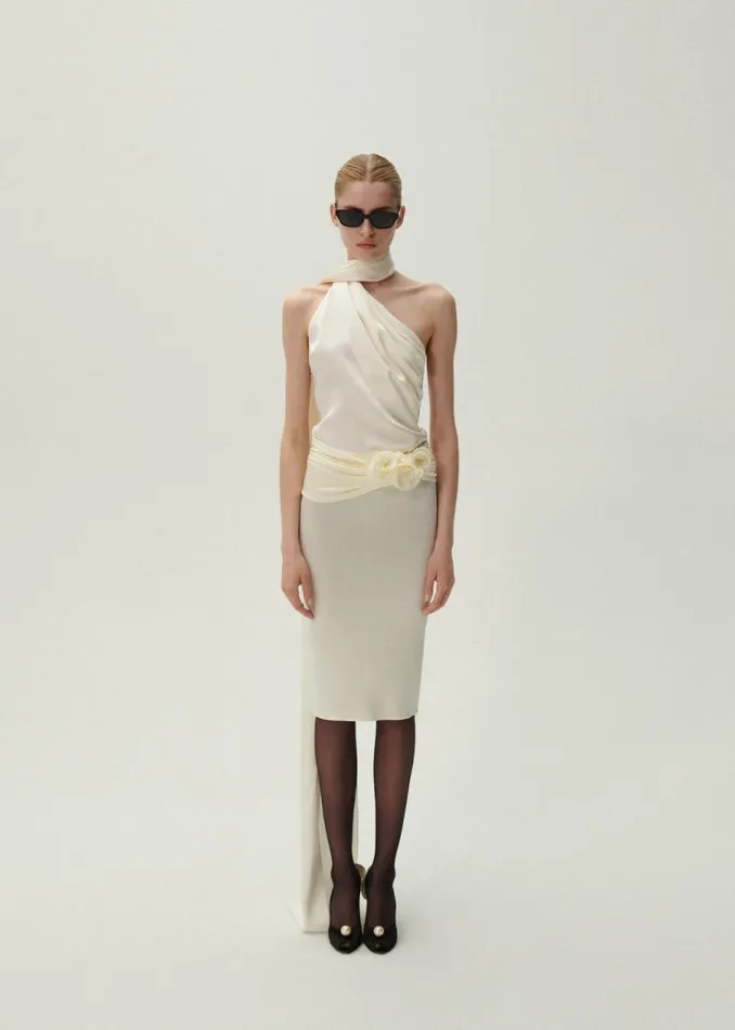 Shop Magda Butrym Skirts Waist Wrap Midi Skirt In Cream Shop Magda Butrym Skirts Waist Wrap Midi Skirt In Cream