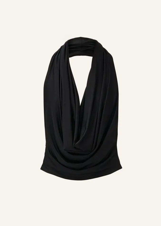 Shop Magda Butrym Tops Cowl Neck Jersey Halter Top In Black