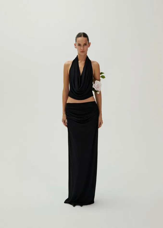 Shop Magda Butrym Tops Cowl Neck Jersey Halter Top In Black Shop Magda Butrym Tops Cowl Neck Jersey Halter Top In Black
