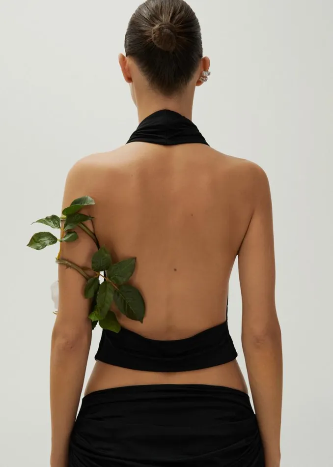 Shop Magda Butrym Tops Cowl Neck Jersey Halter Top In Black Shop Magda Butrym Tops Cowl Neck Jersey Halter Top In Black