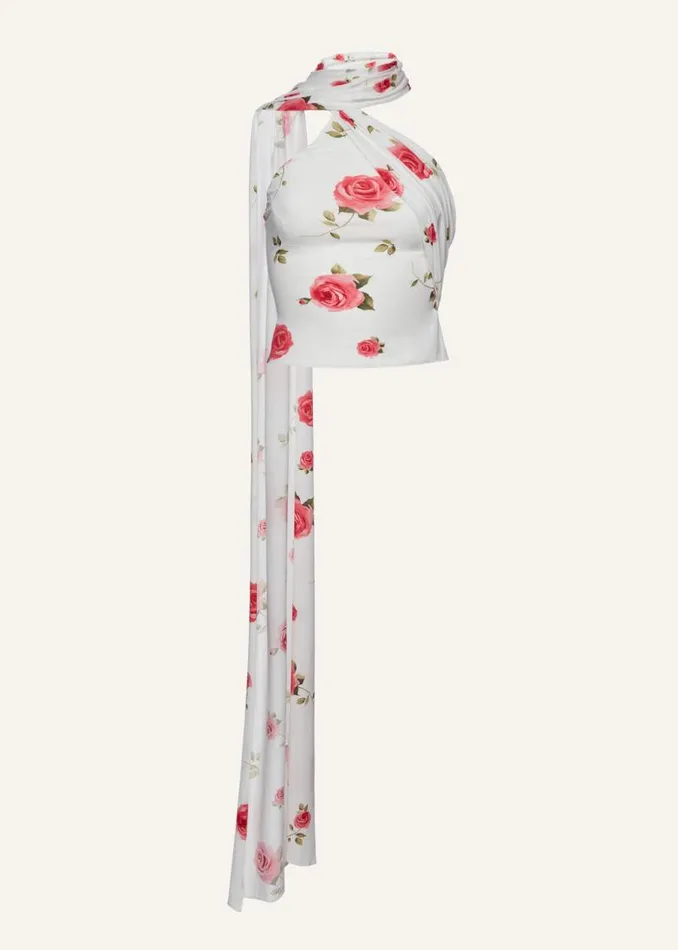 Shop Magda Butrym Tops Jersey Wrap Neck Top In Cream Print