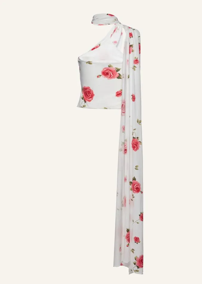 Shop Magda Butrym Tops Jersey Wrap Neck Top In Cream Print Shop Magda Butrym Tops Jersey Wrap Neck Top In Cream Print