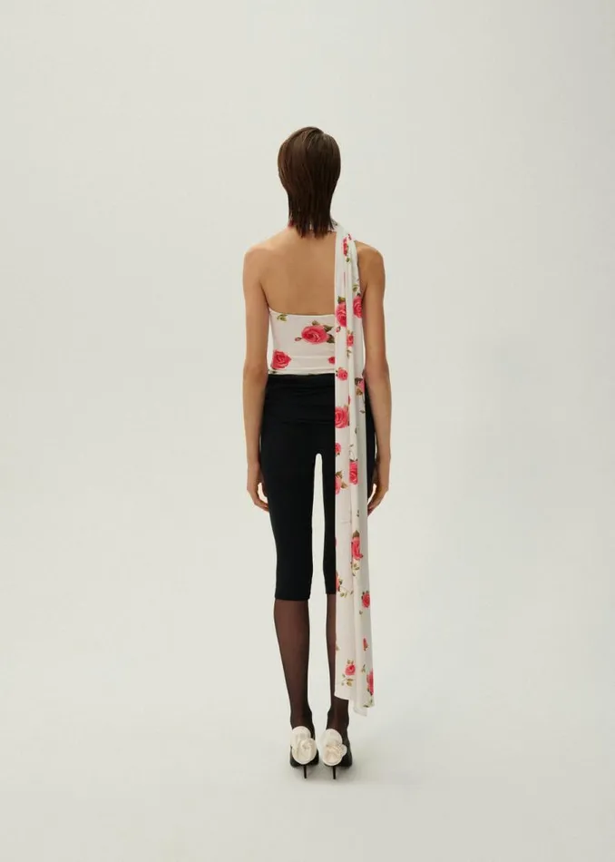 Shop Magda Butrym Tops Jersey Wrap Neck Top In Cream Print Shop Magda Butrym Tops Jersey Wrap Neck Top In Cream Print