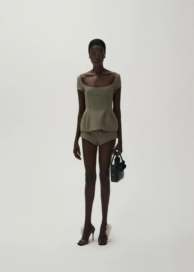 Shop Magda Butrym Tops Scoop Neck Twill Top In Grey Shop Magda Butrym Tops Scoop Neck Twill Top In Grey