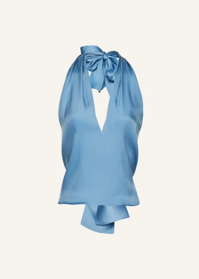 Shop Magda Butrym Tops Silk Halter Top In Blue
