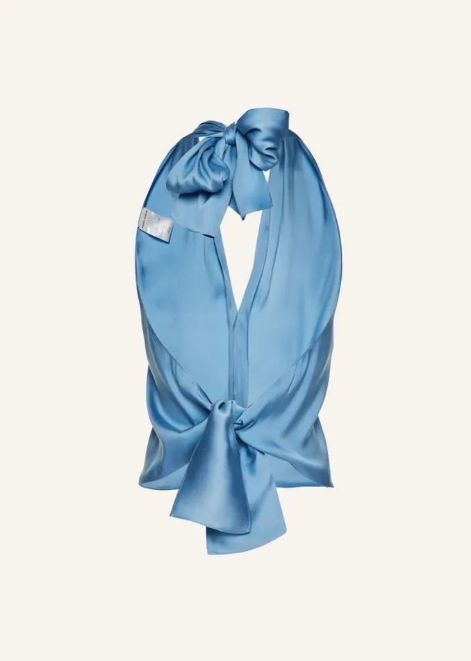 Shop Magda Butrym Tops Silk Halter Top In Blue Shop Magda Butrym Tops Silk Halter Top In Blue