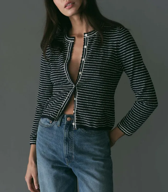 Shop MAYLIE CARDIGAN Riviere Stripe DEN Knitwear