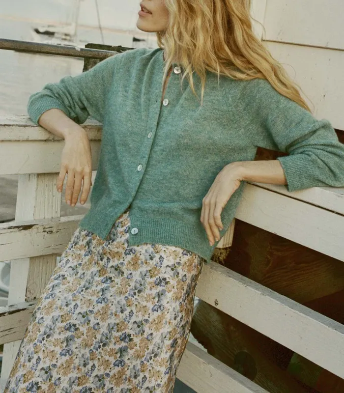 Shop PETRA CARDIGAN Bleu Menthe DEN Knitwear