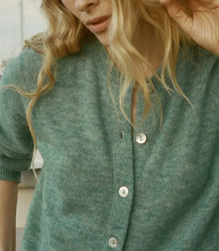 Shop PETRA CARDIGAN Bleu Menthe DEN Knitwear