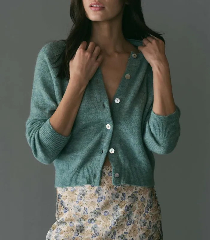 Shop PETRA CARDIGAN Bleu Menthe DEN Knitwear
