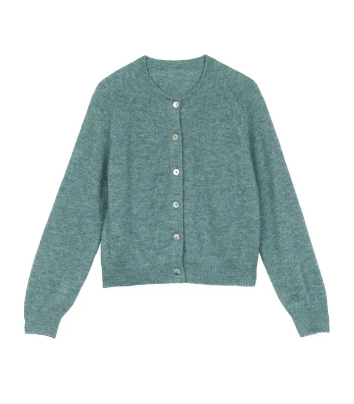 Shop PETRA CARDIGAN Bleu Menthe DEN Knitwear