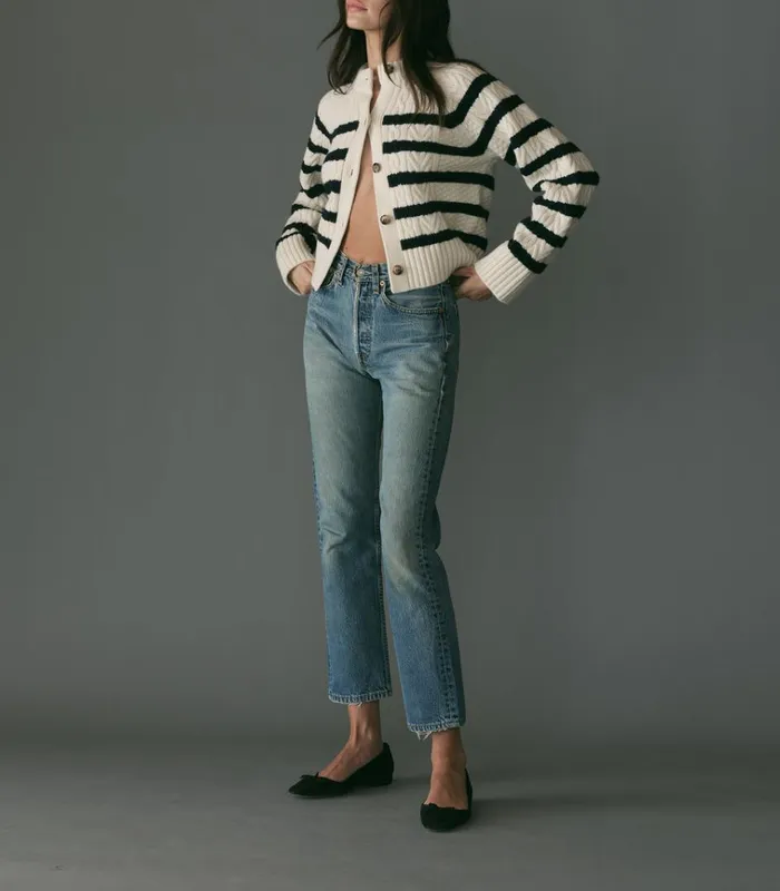 Shop RITA CARDIGAN Calais Stripe DEN Knitwear