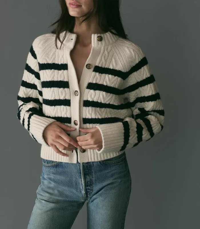 Shop RITA CARDIGAN Calais Stripe DEN Knitwear
