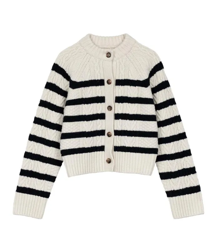 Shop RITA CARDIGAN Calais Stripe DEN Knitwear