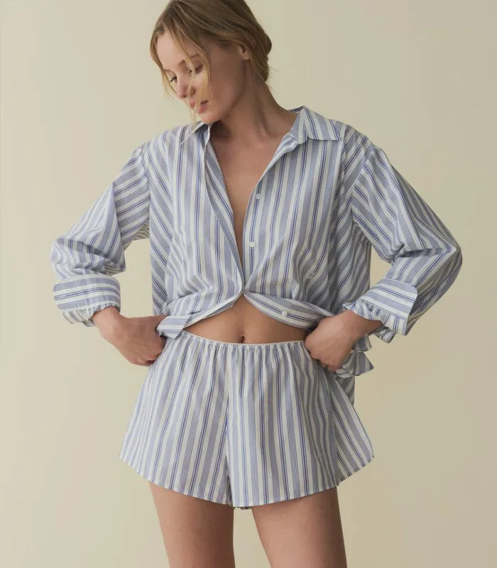 Shop THELMA SHORT Indigo Sorrento Stripe DEN Pants and Shorts