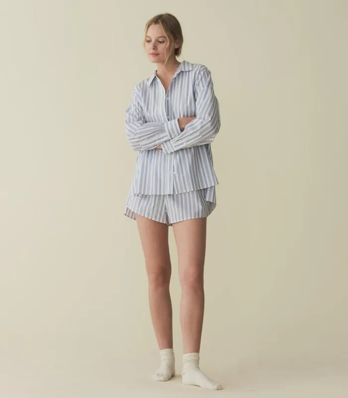 Shop THELMA SHORT Indigo Sorrento Stripe DEN Pants and Shorts