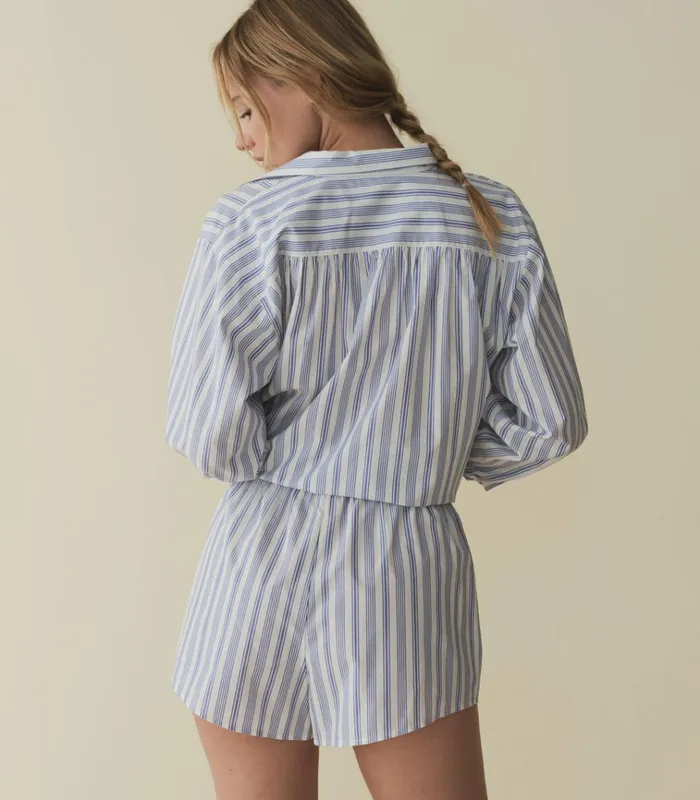 Shop THELMA SHORT Indigo Sorrento Stripe DEN Pants and Shorts