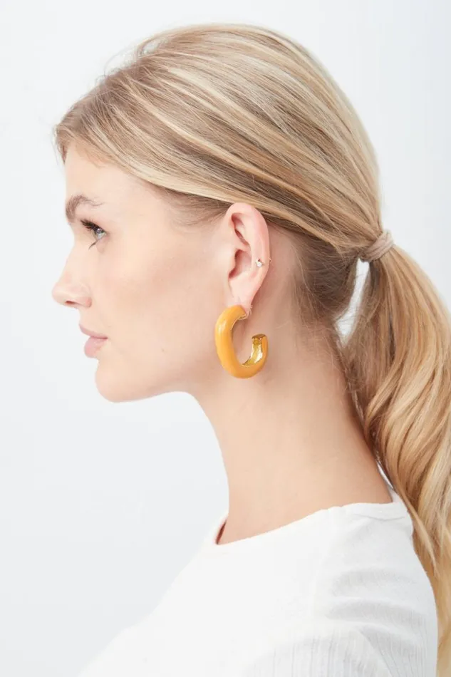 SHOP Trina Turk JEWELRY KJL CORAL ENAMEL C HOOP EARRING