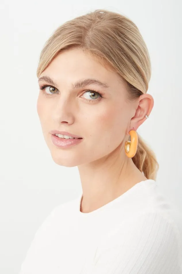 SHOP Trina Turk JEWELRY KJL CORAL ENAMEL C HOOP EARRING