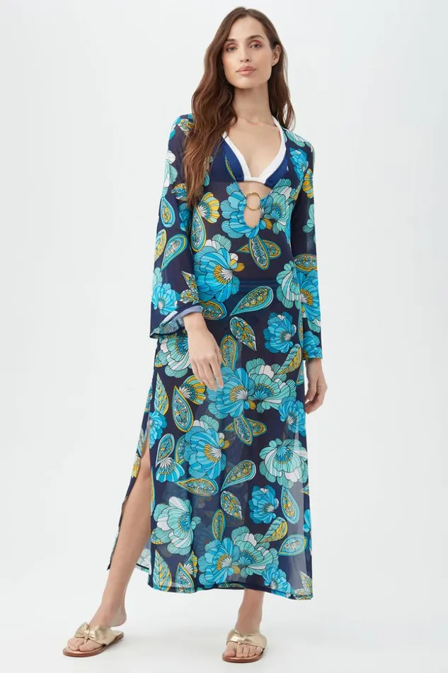 SHOP Trina Turk MATCHING SWIM SETS WOMEN039S PIROUETTE LONG SLEEVE VNECK MESH MAXI DRESS SWIM COVERUP