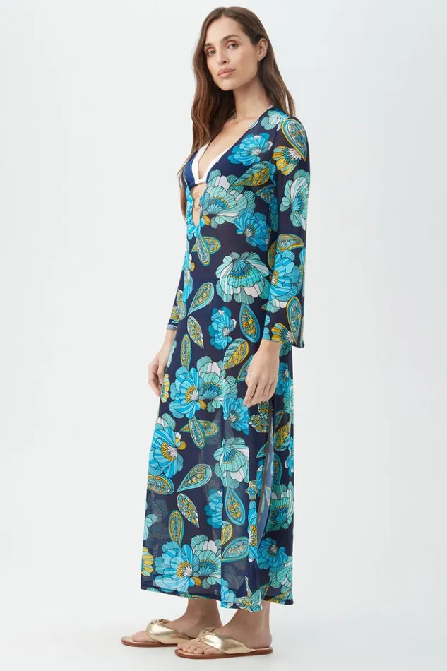 SHOP Trina Turk MATCHING SWIM SETS WOMEN039S PIROUETTE LONG SLEEVE VNECK MESH MAXI DRESS SWIM COVERUP