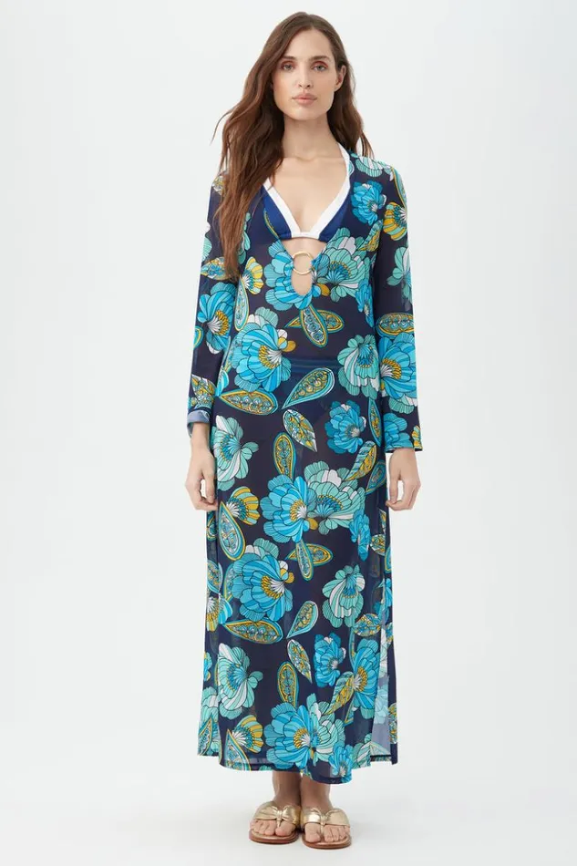 SHOP Trina Turk MATCHING SWIM SETS WOMEN039S PIROUETTE LONG SLEEVE VNECK MESH MAXI DRESS SWIM COVERUP