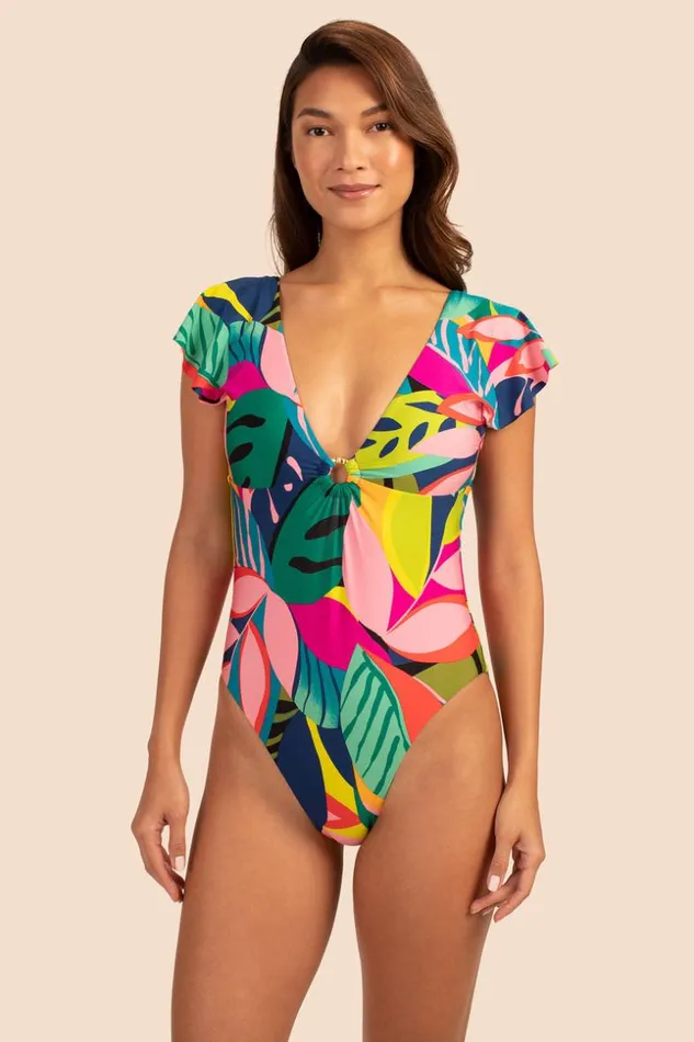 SHOP Trina Turk ONE PIECE SWIMWEAR RAINFOREST FLUTTER SLEEVE MAILLOT