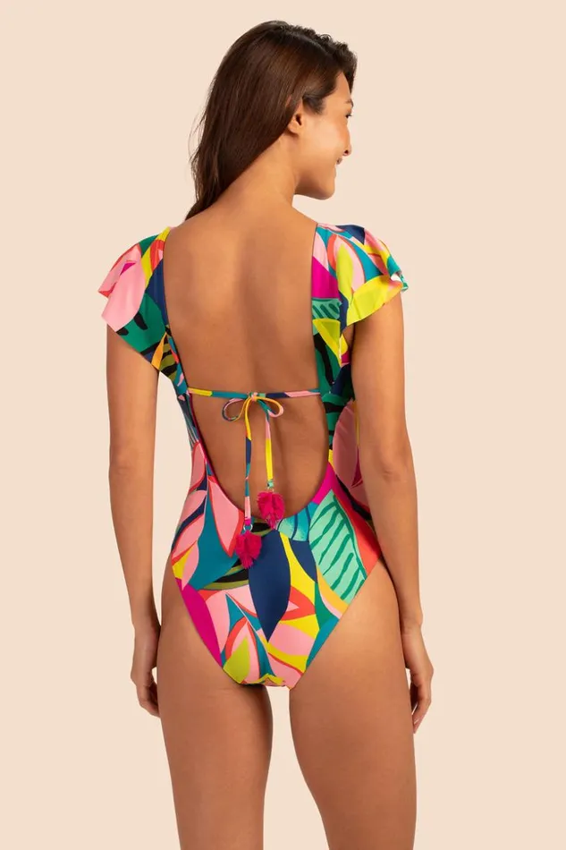 SHOP Trina Turk ONE PIECE SWIMWEAR RAINFOREST FLUTTER SLEEVE MAILLOT