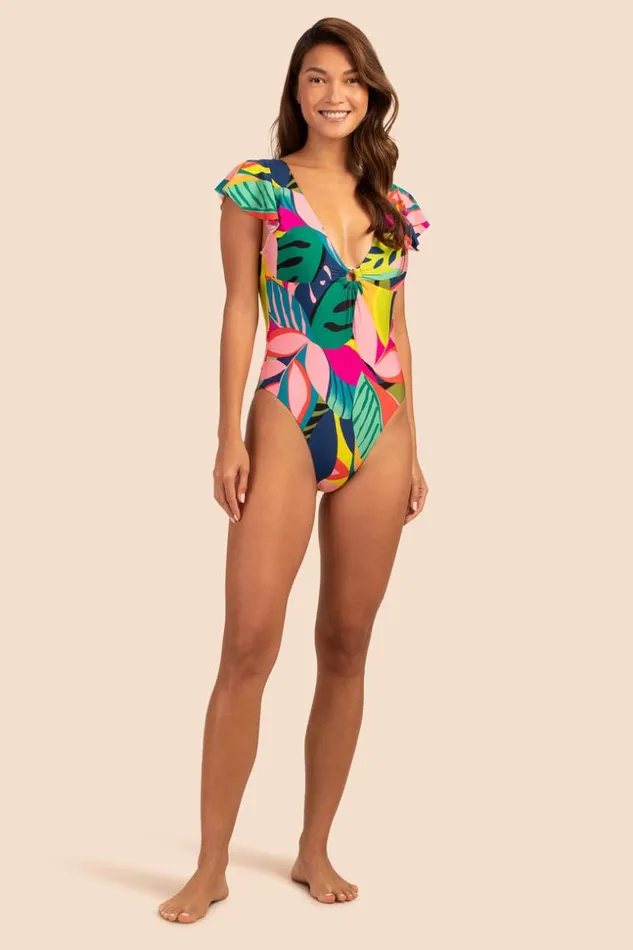 SHOP Trina Turk ONE PIECE SWIMWEAR RAINFOREST FLUTTER SLEEVE MAILLOT