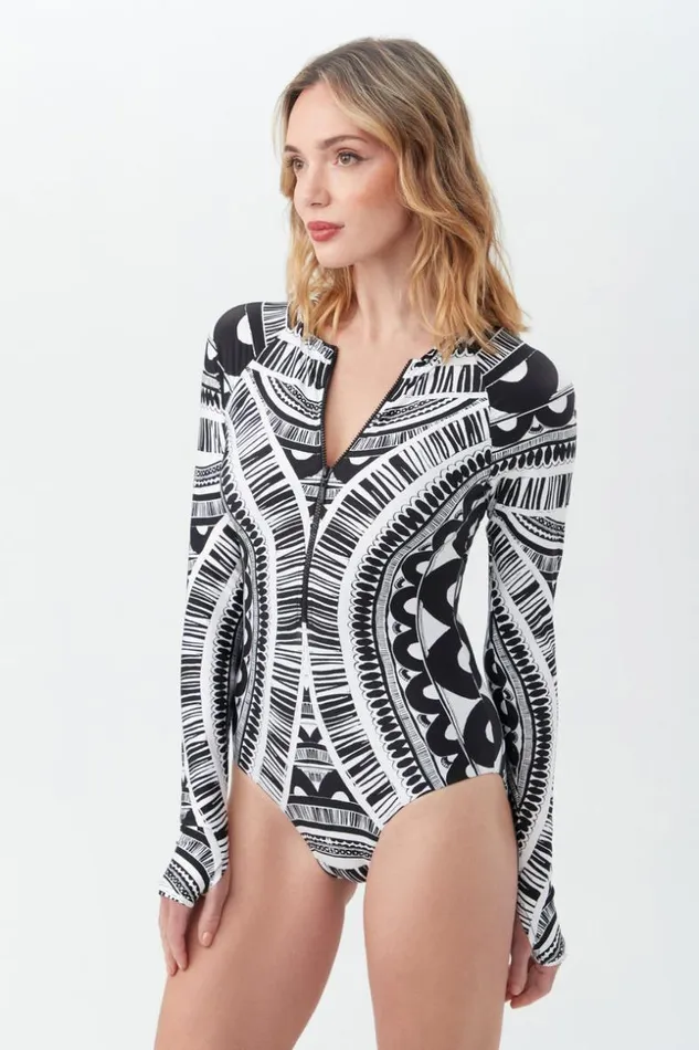 SHOP Trina Turk ONE PIECE SWIMWEAR WOMEN039S HULA LONG SLEEVE ZIP UP ONE PIECE PADDLE SUIT