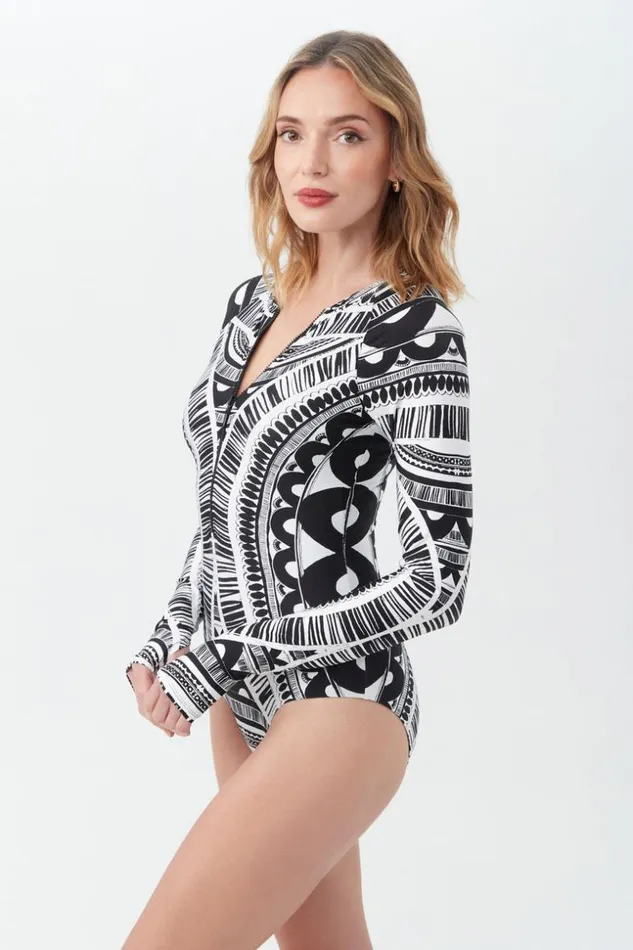 SHOP Trina Turk ONE PIECE SWIMWEAR WOMEN039S HULA LONG SLEEVE ZIP UP ONE PIECE PADDLE SUIT