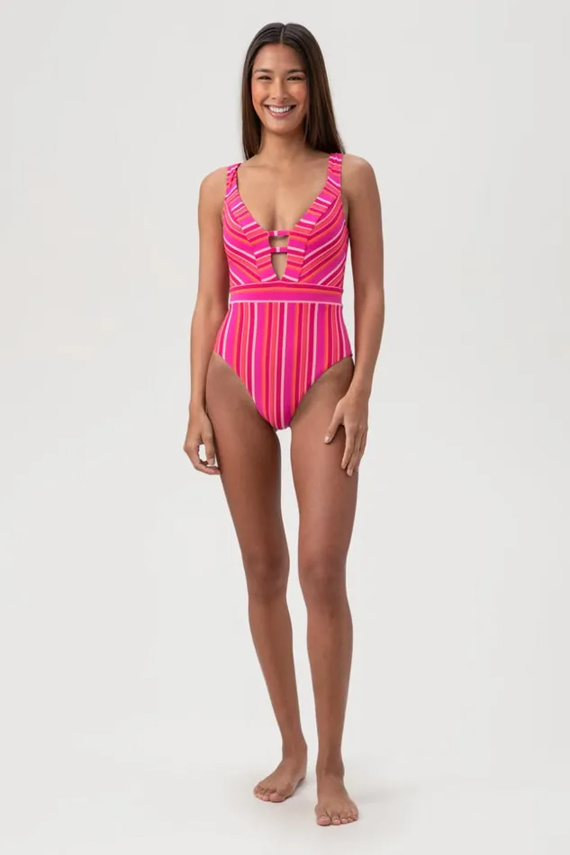 SHOP Trina Turk ONE PIECE SWIMWEAR WOMEN039S MARAI HALTER PLUNGE ONE PIECE SWIMSUIT