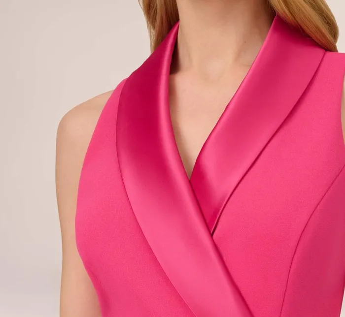 Short Dresses Womens Adrianna Papell Crepe Tuxedo Short Faux Wrap Dress In Cabaret Pink