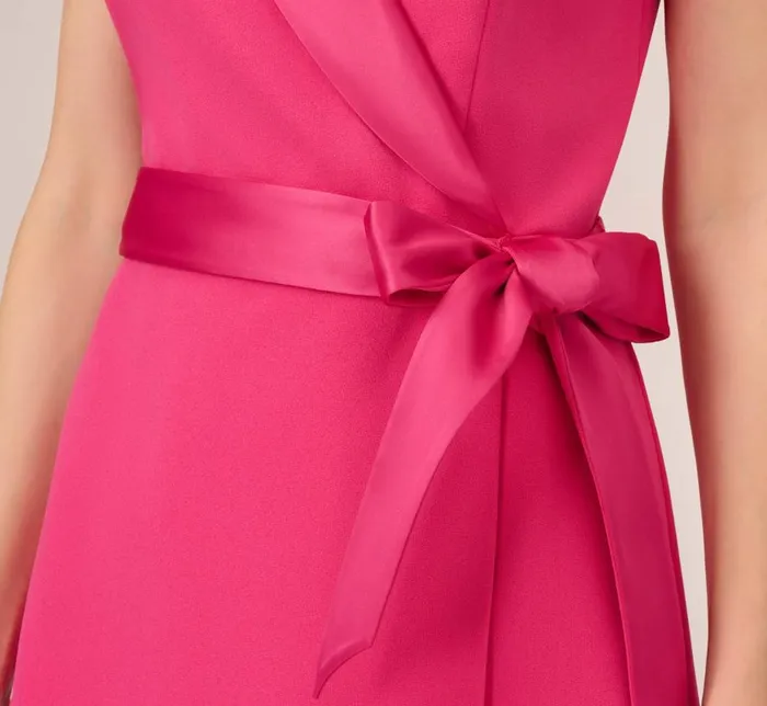 Short Dresses Womens Adrianna Papell Crepe Tuxedo Short Faux Wrap Dress In Cabaret Pink
