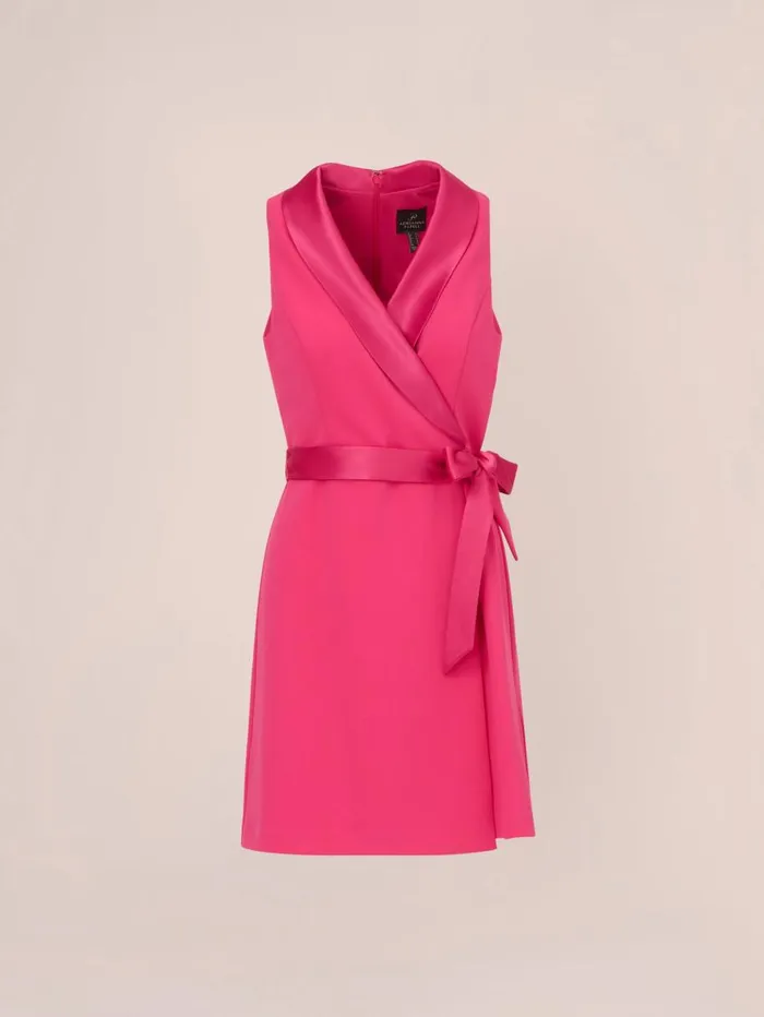 Short Dresses Womens Adrianna Papell Crepe Tuxedo Short Faux Wrap Dress In Cabaret Pink
