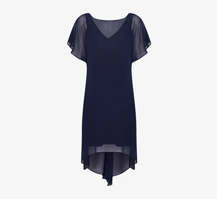 Short Dresses Womens Adrianna Papell Flutter Sleeve Chiffon Dress With High Low Hemline In Navy