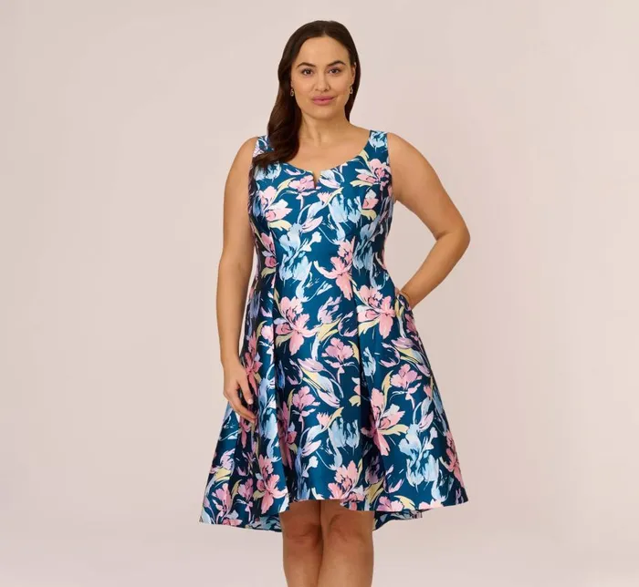 Short Dresses Womens Adrianna Papell Plus Size Floral Print Mikado Short High Low FitAndFlare Dress In Navy Multi Short Dresses Womens Adrianna Papell Plus Size Floral Print Mikado Short High Low FitAndFlare Dress In Navy Multi