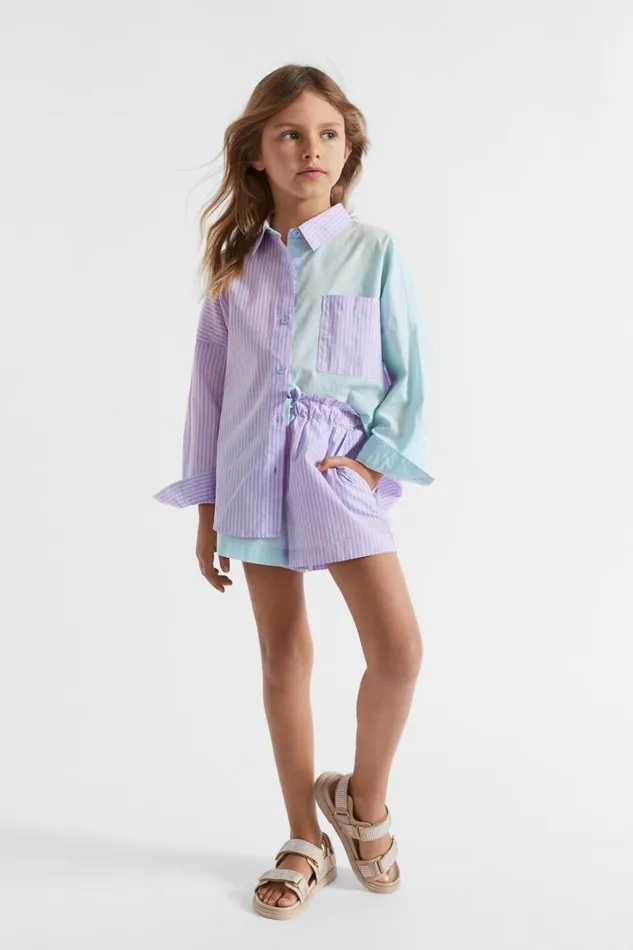 Shorts Girl Seed Heritage Poplin Stripe Short Baby Blue