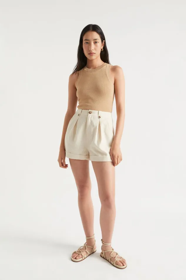 Shorts Woman Seed Heritage Button Pleat Front Short Magnolia