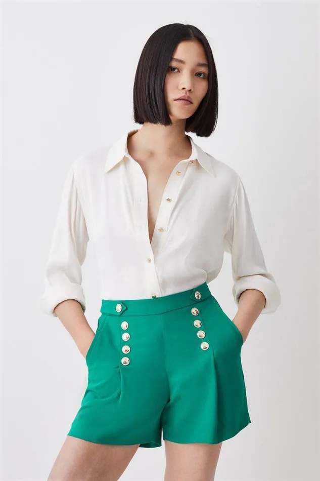Shorts Women Karen Millen Soft Tailored Nautical Pipe Detail Short Green